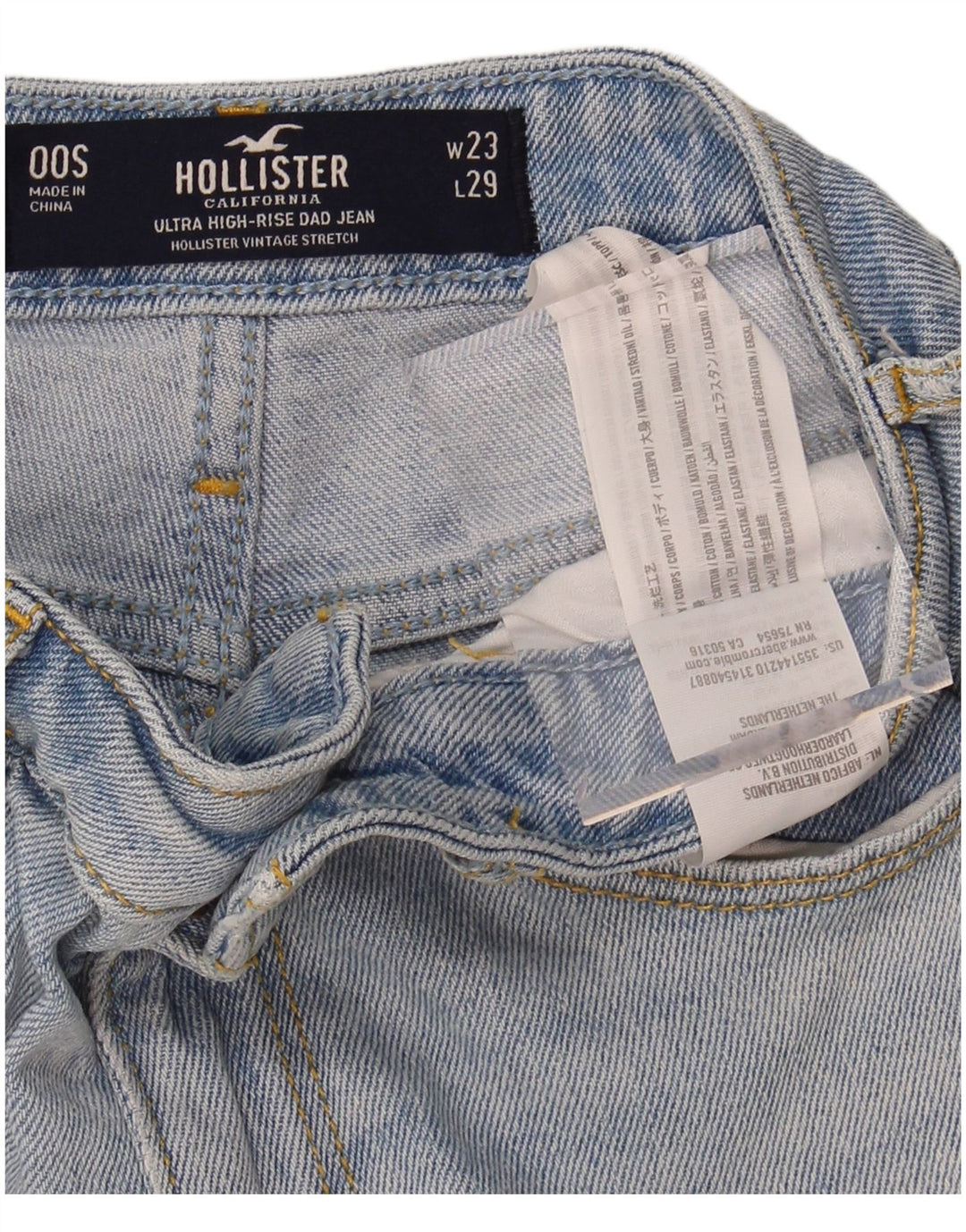HOLLISTER Calça jeans feminina cintura alta solta US 00 2XS W23 L28 algodão azul