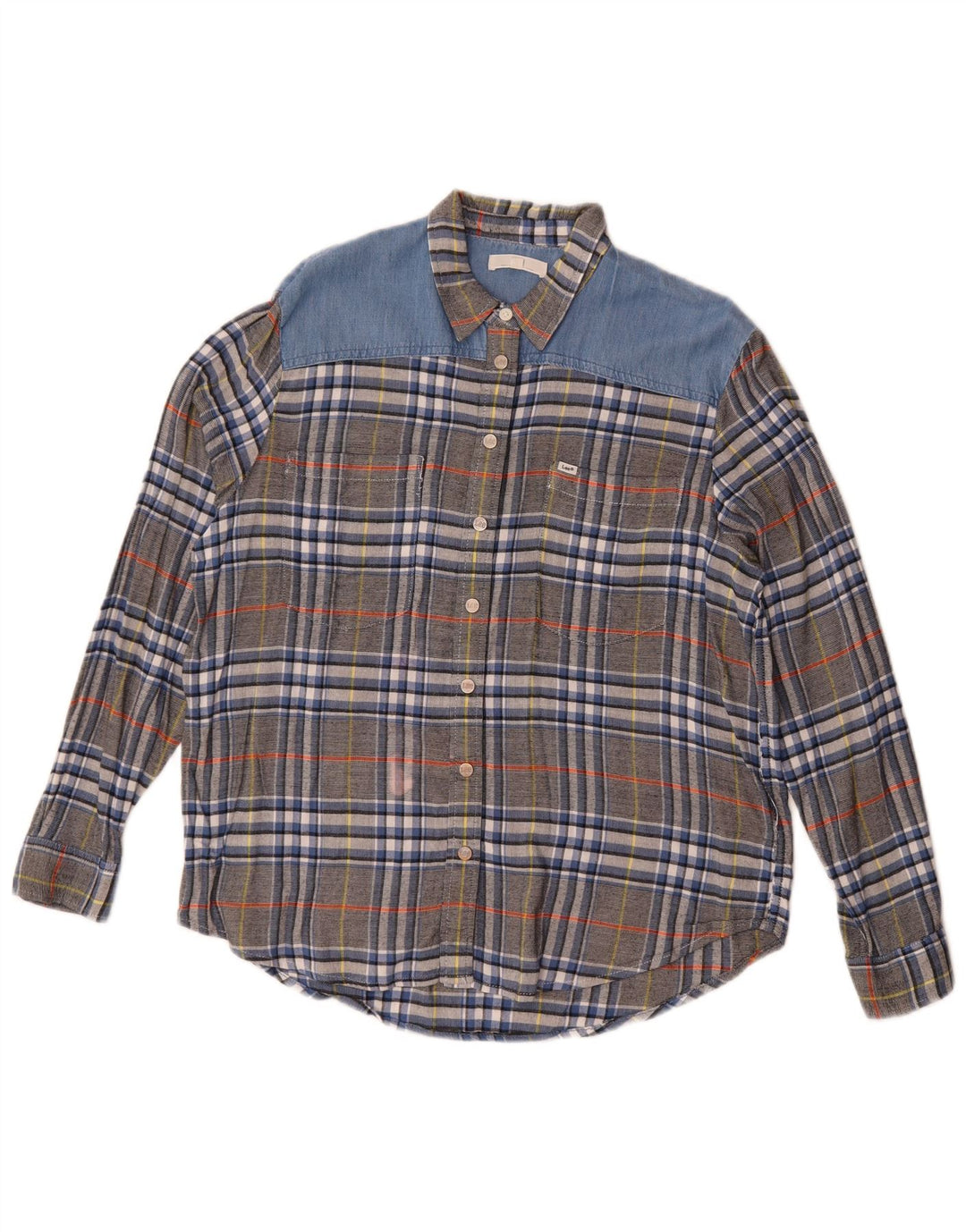 Camisa feminina de flanela Lee Reino Unido 16 grande viscose xadrez cinza