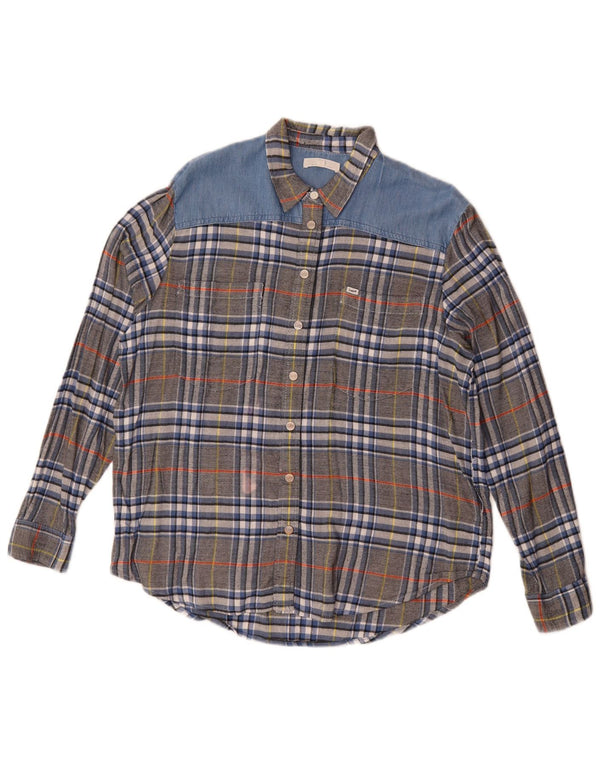 Camisa feminina de flanela Lee Reino Unido 16 grande viscose xadrez cinza