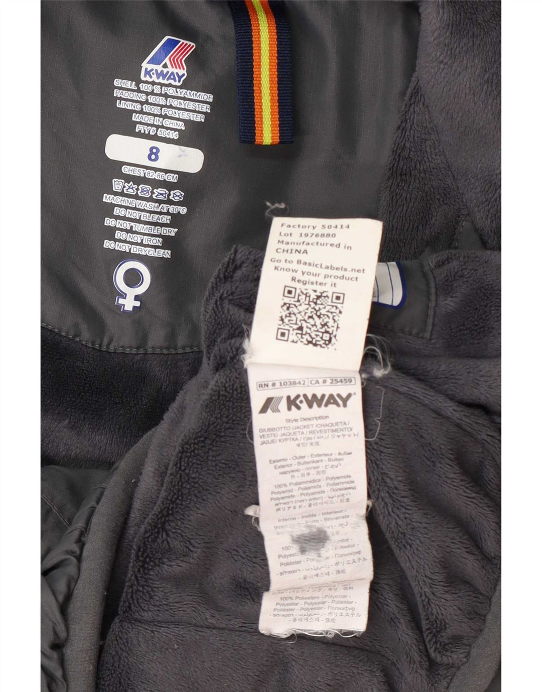 Jaqueta corta-vento feminina com capuz K-Way UK 8 pequena cinza poliamida
