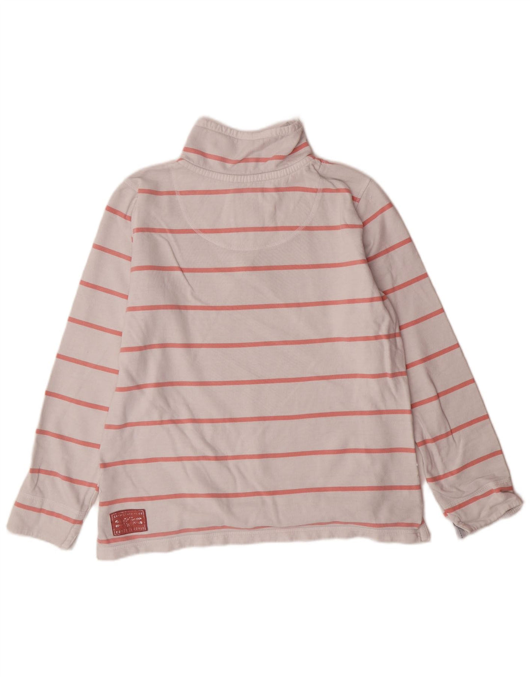 CREW CLOTHING Suéter feminino com gola e zíper UK 12 listrado branco médio