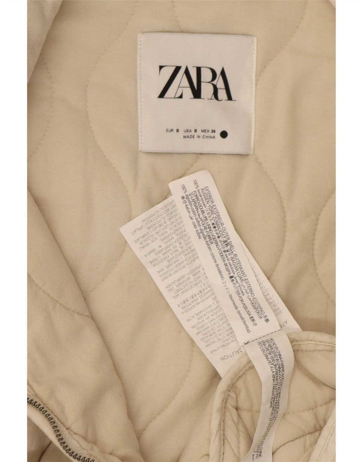 Zara Jaqueta acolchoada feminina grande Reino Unido 10 algodão bege pequeno