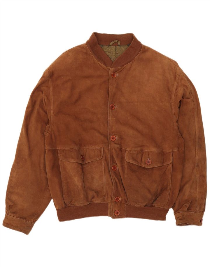 Jaqueta bomber masculina vintage de camurça IT 54 2XL couro marrom