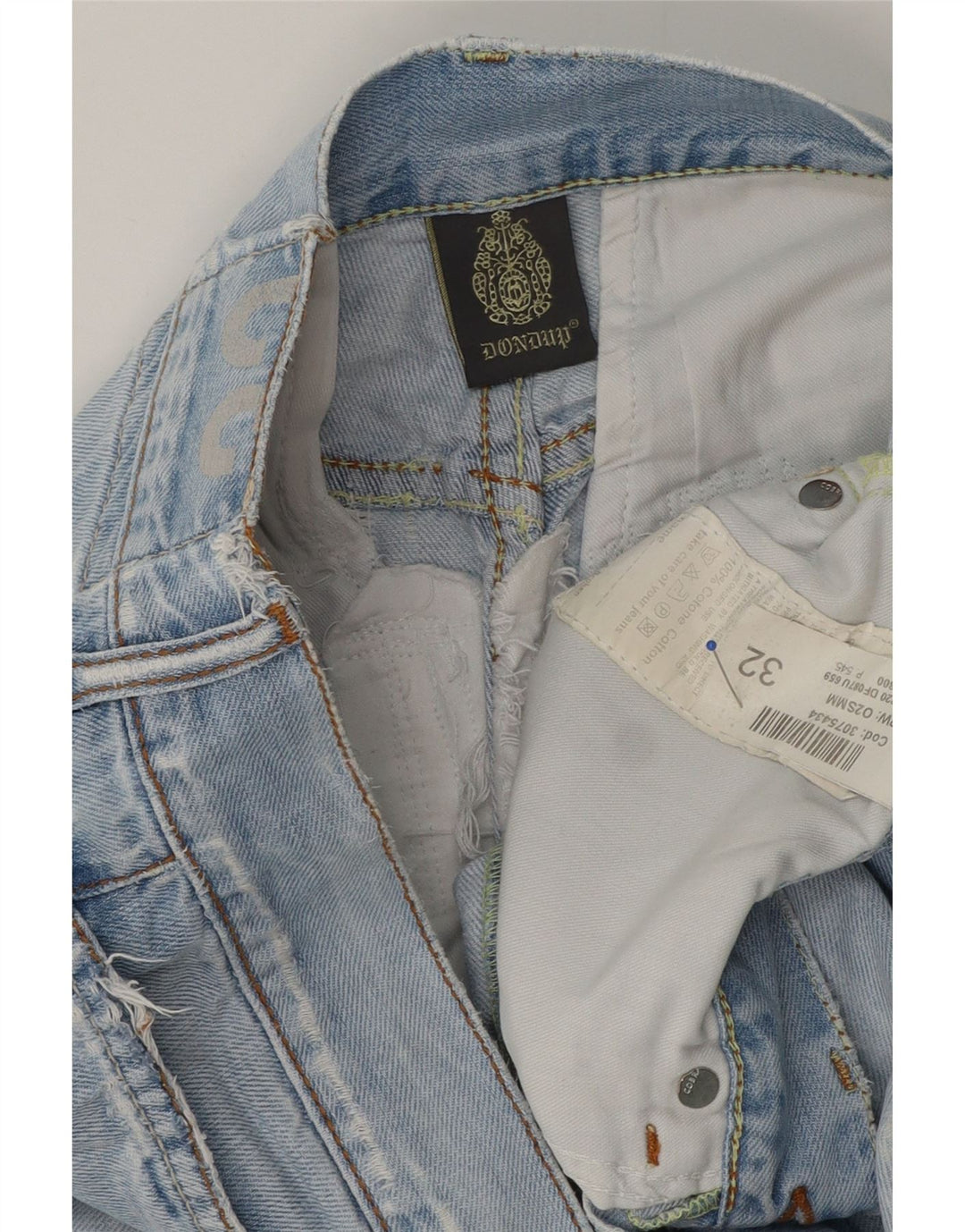 Shorts jeans masculino Dondup desgastado W32 algodão azul médio