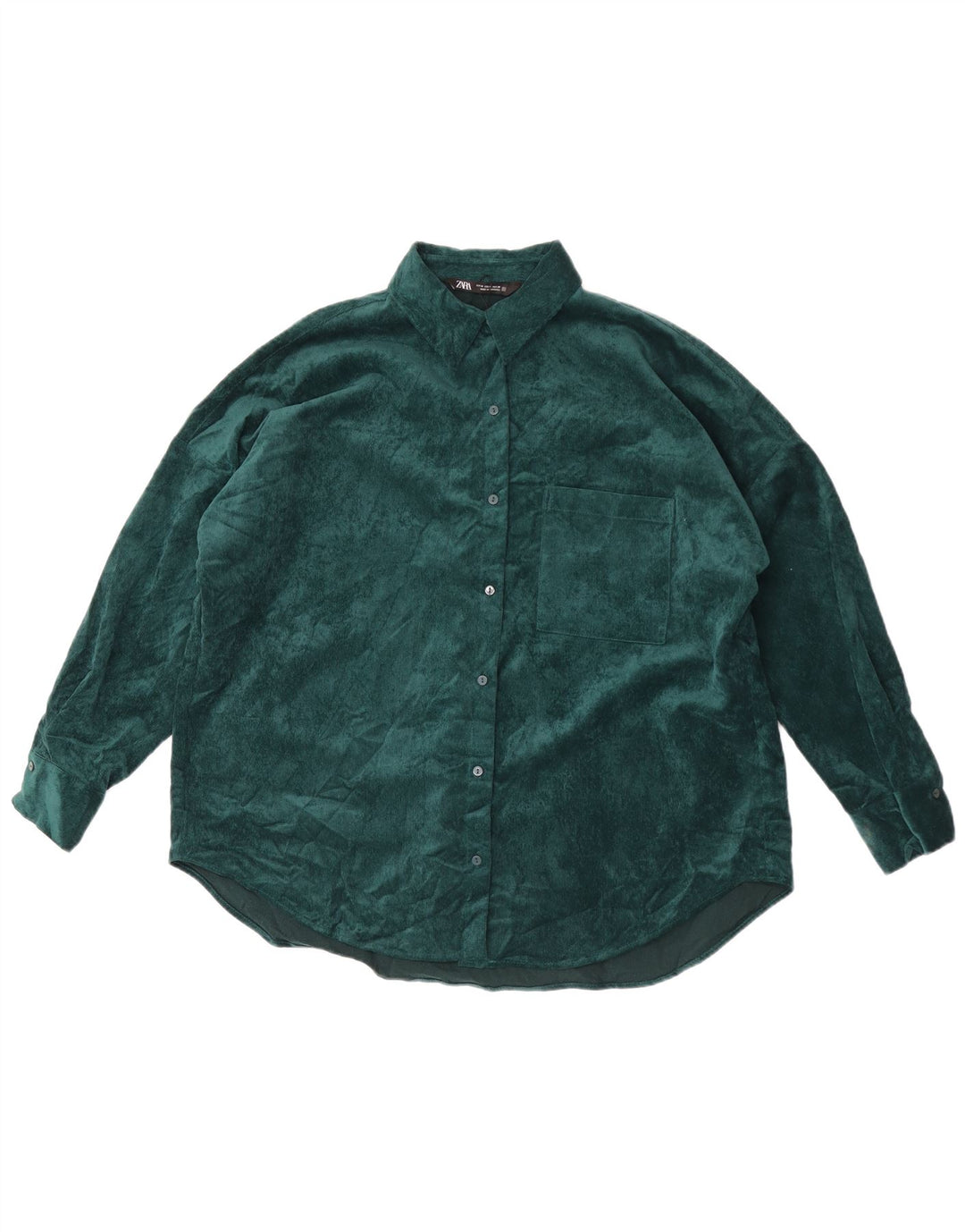 Camisa feminina de veludo cotelê Zara UK 14 poliéster verde médio