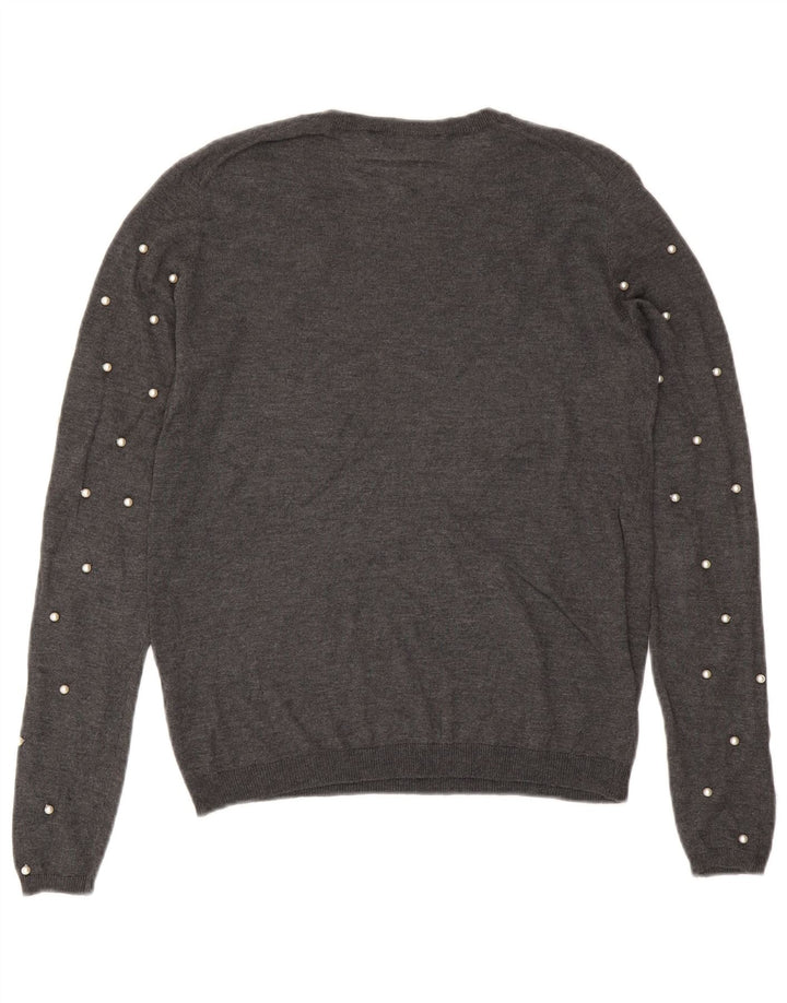 Suéter feminino Zara com gola redonda, Reino Unido 10, pequeno, cinza modal