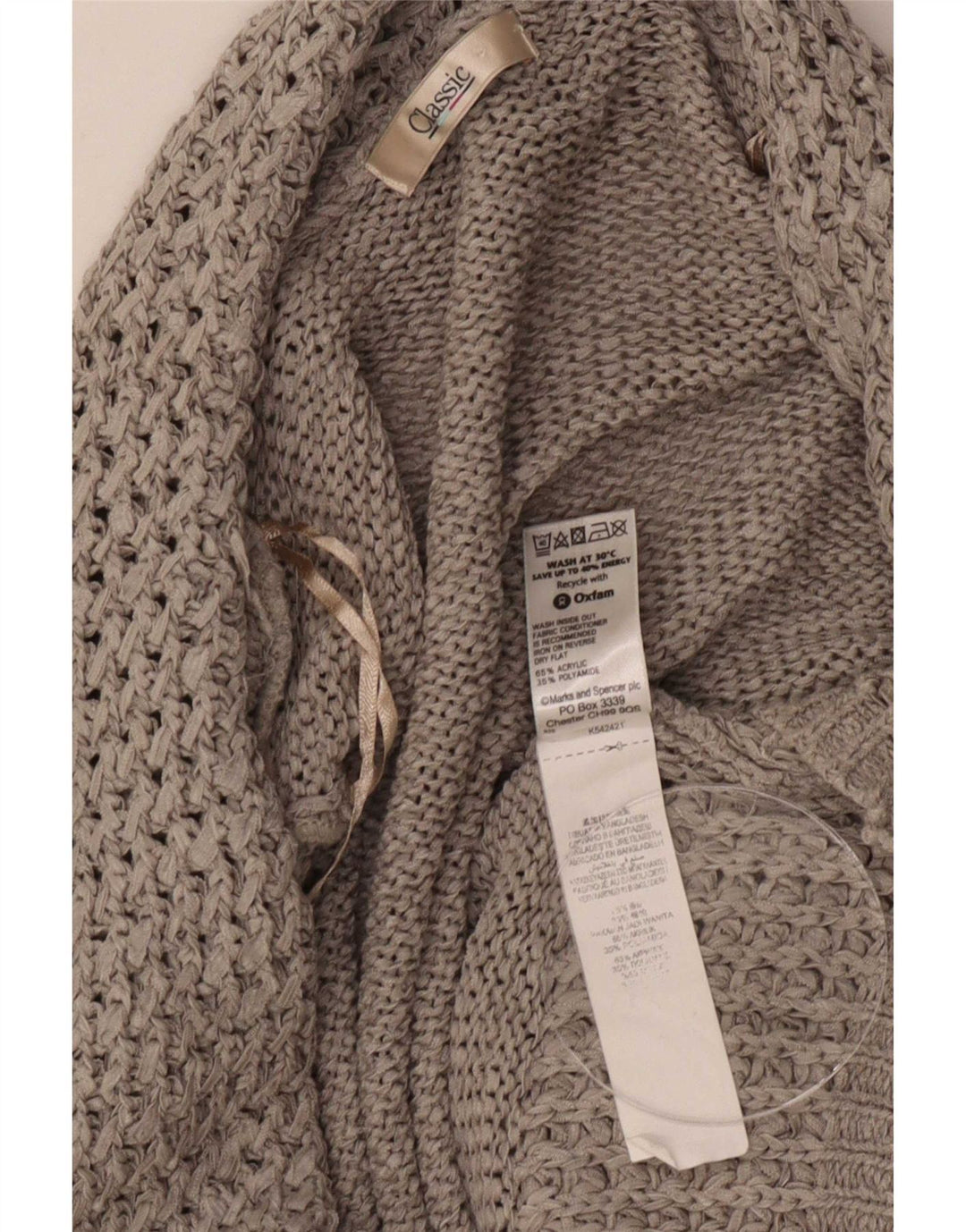 Marks & Spencer Suéter feminino clássico aberto com cardigã Reino Unido 16 grande cinza