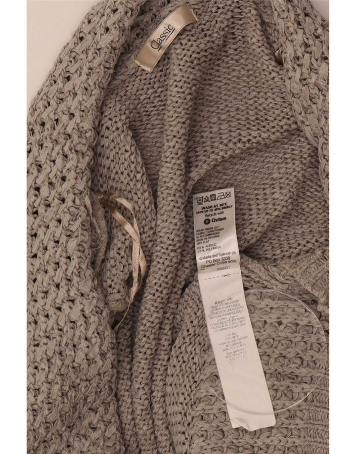 Marks & Spencer Suéter feminino clássico aberto com cardigã Reino Unido 16 grande cinza