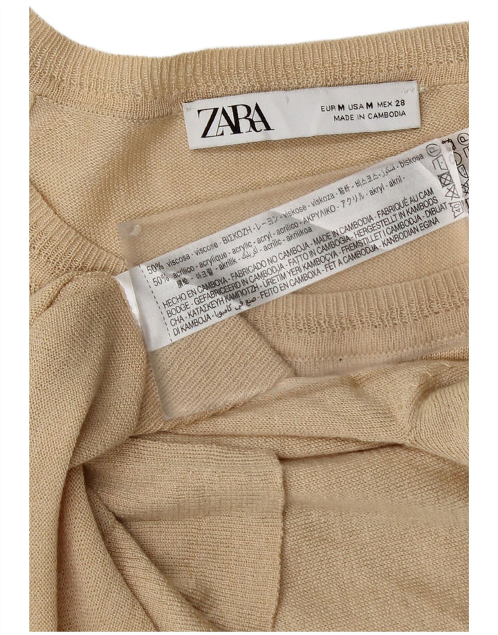 Suéter feminino Zara com gola canoa Reino Unido 14 viscose bege médio