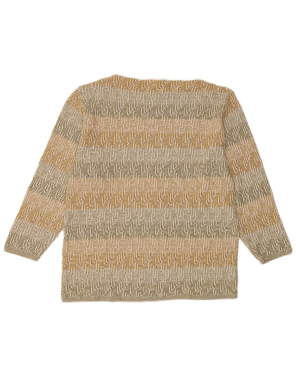 Suéter feminino vintage com gola canoa, Reino Unido 14, grande, bege, geométrico, acrílico