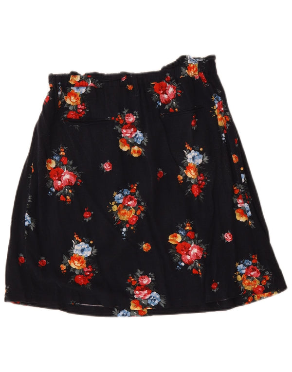 Saia feminina Oasis A-Line Reino Unido 8 pequena W26 azul marinho floral viscose