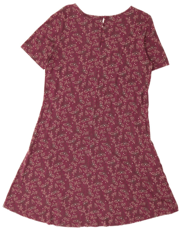 Vestido feminino grande evasê Fat Face UK 10 pequeno algodão floral borgonha