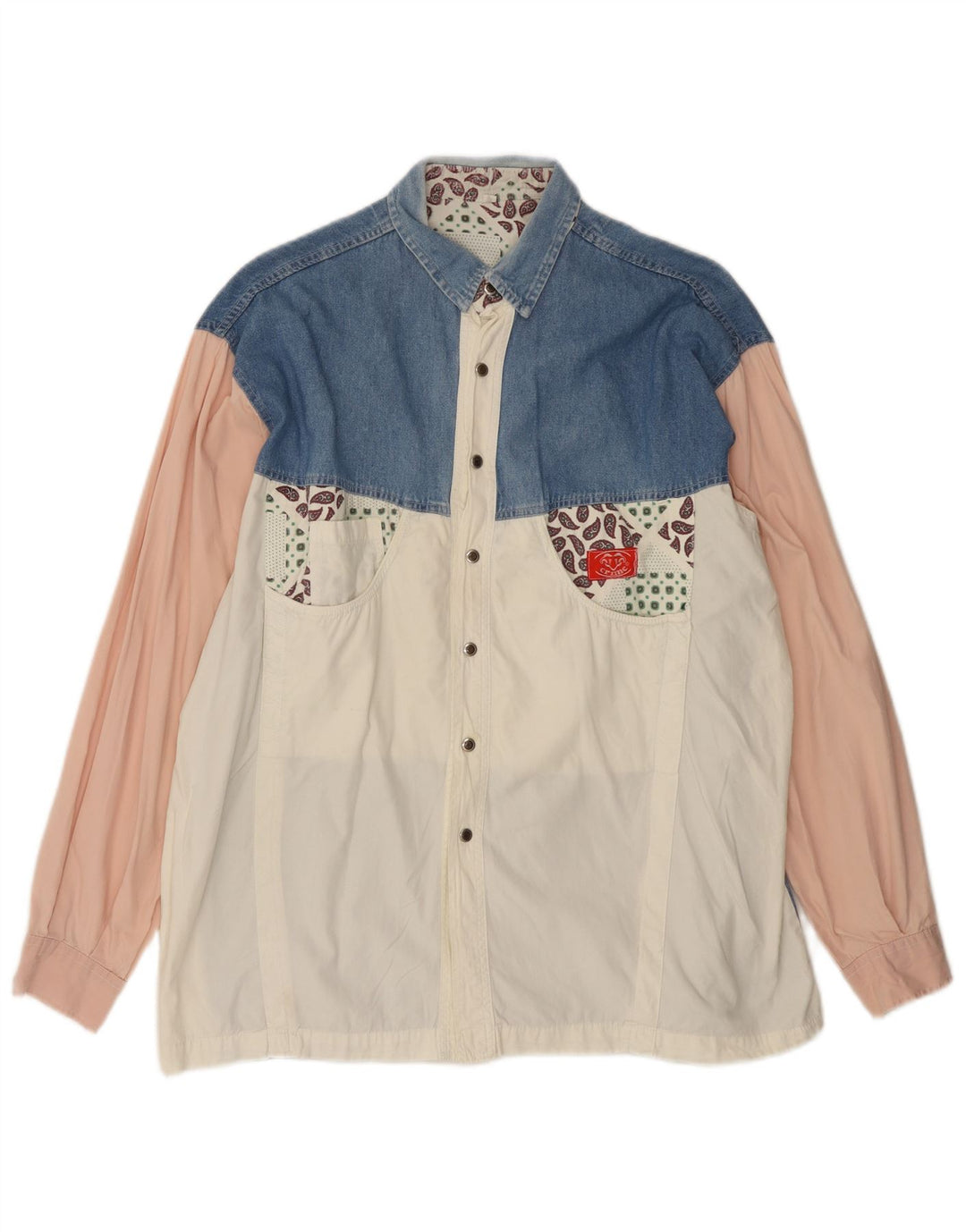 Camisa masculina VINTAGE em bloco colorido bege médio