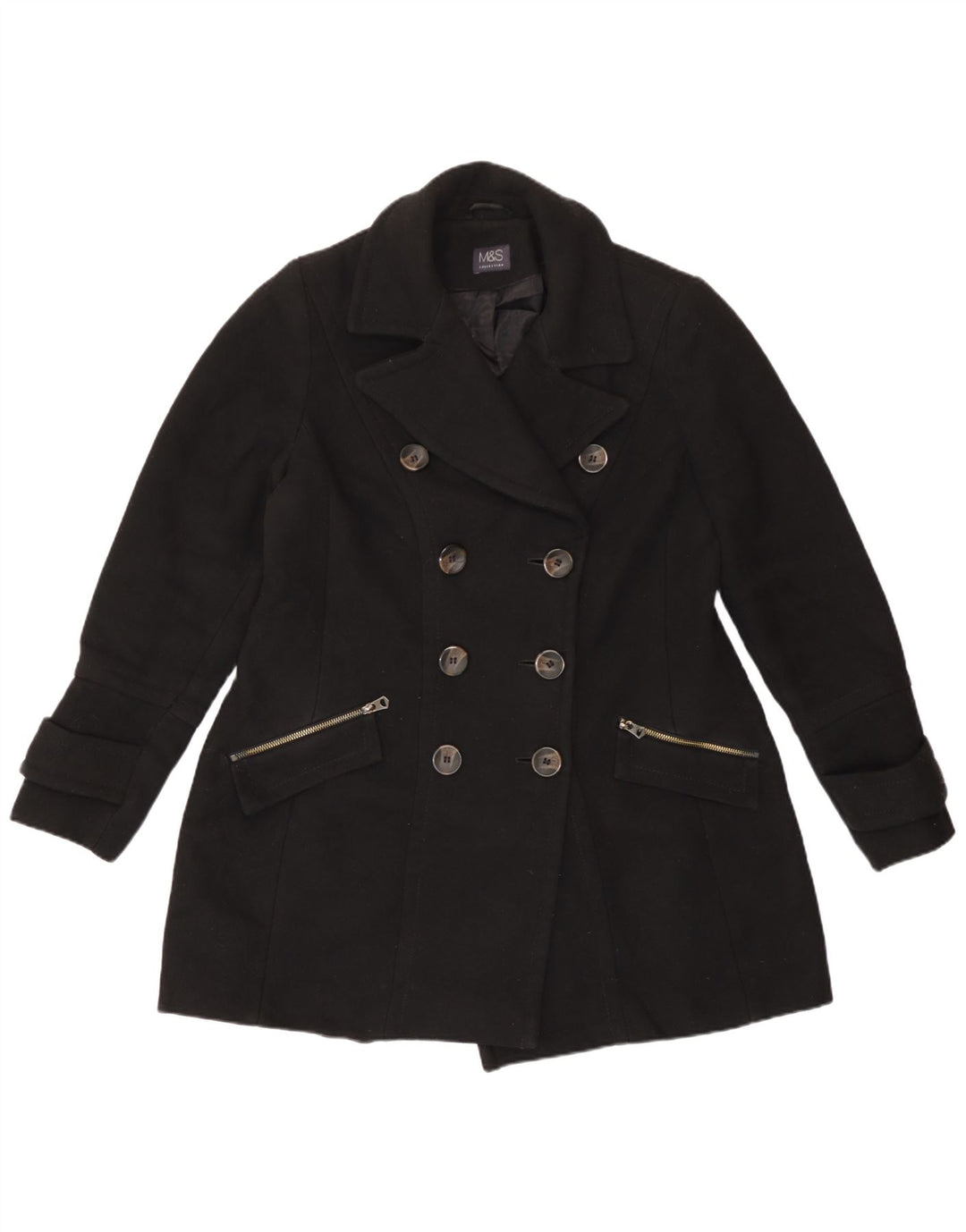 Casaco feminino Marks & Spencer Pea UK 14 grande poliéster preto