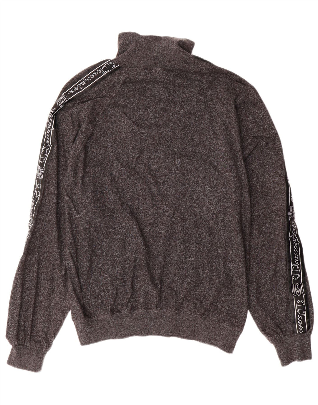 CHAMPION Suéter masculino gráfico com gola com zíper e bloco colorido cinza médio
