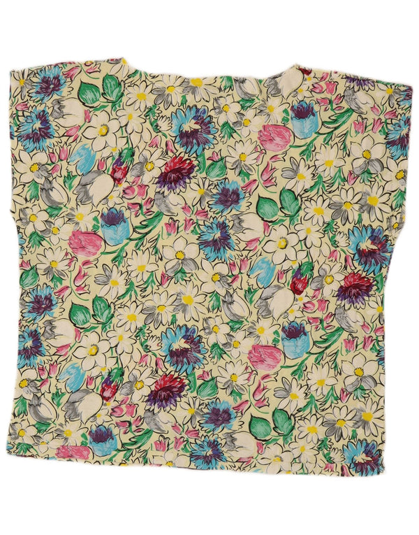 Camiseta feminina vintage UK 16 grande floral multicolorida