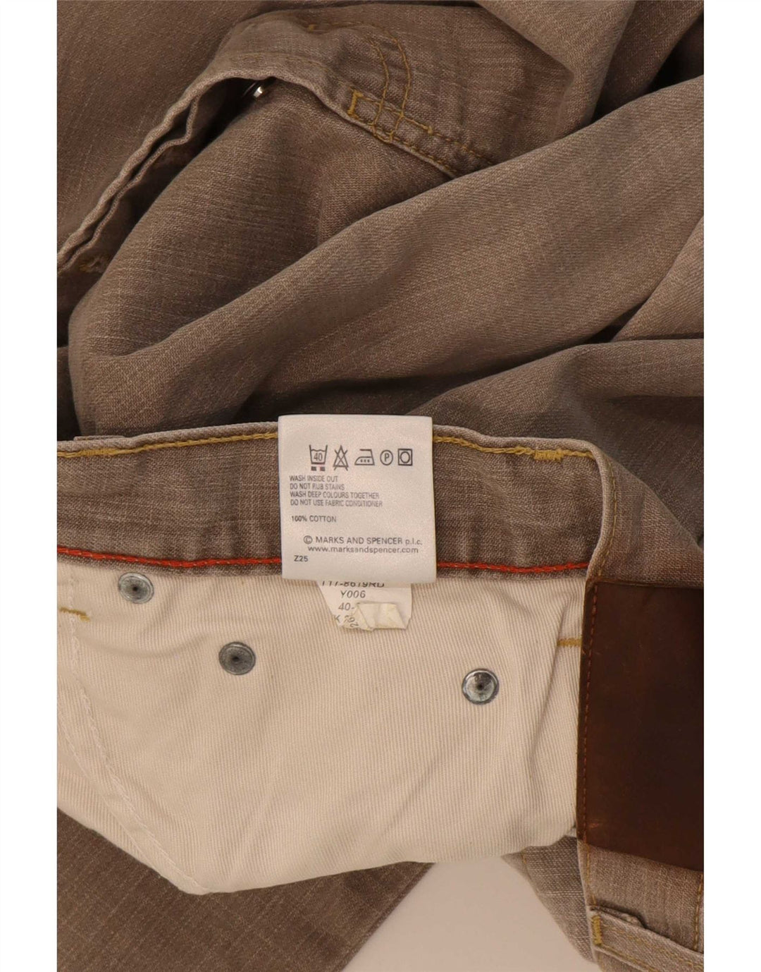 Jeans retos masculinos Marks & Spencer W40 L33 algodão cáqui