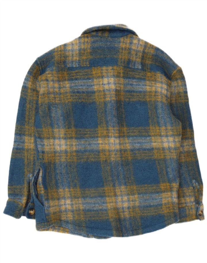 Zara Camiseta masculina de flanela grande xadrez azul