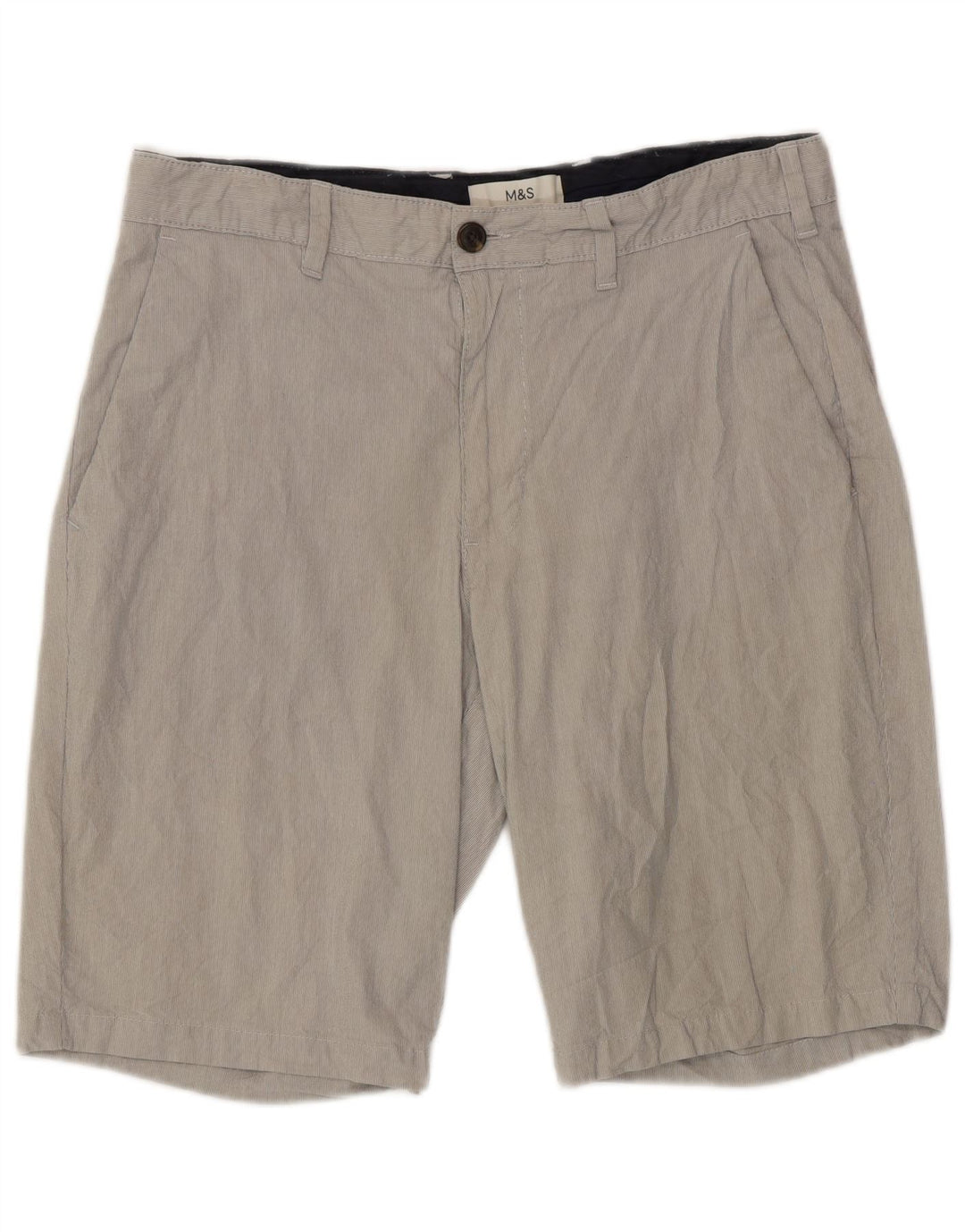 Shorts chino masculino Marks & Spencer W32 algodão listrado cinza médio