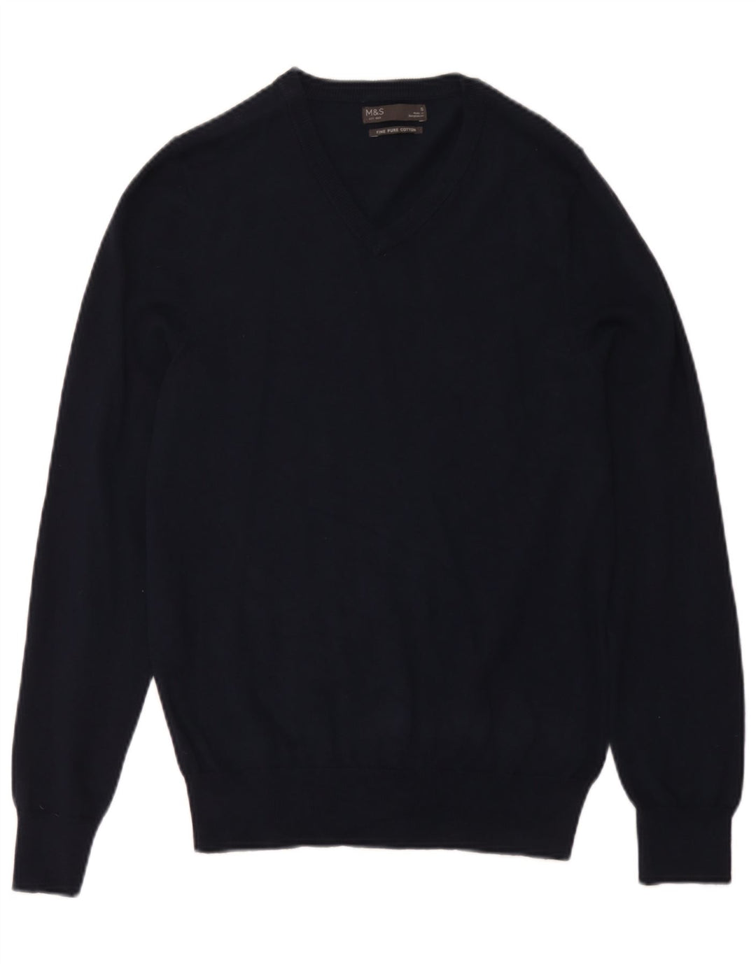 Suéter masculino Marks & Spencer com decote em V pequeno algodão azul marinho