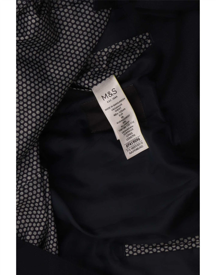Jaqueta blazer masculina de 2 botões Marks & Spencer Reino Unido 48 2XL azul marinho poliéster