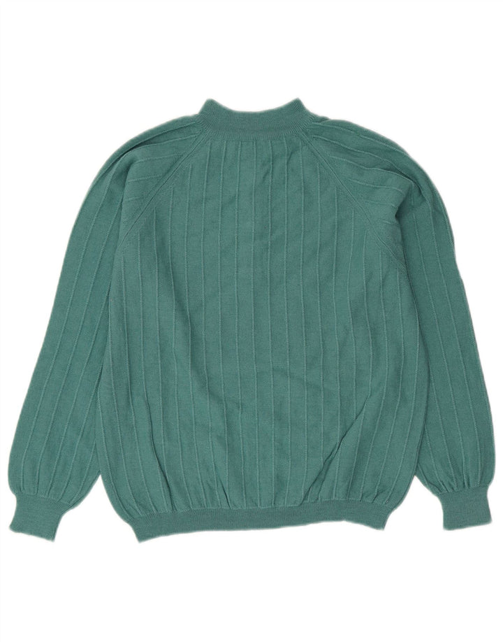 Suéter feminino VINTAGE com gola redonda e botão UK 14 verde médio