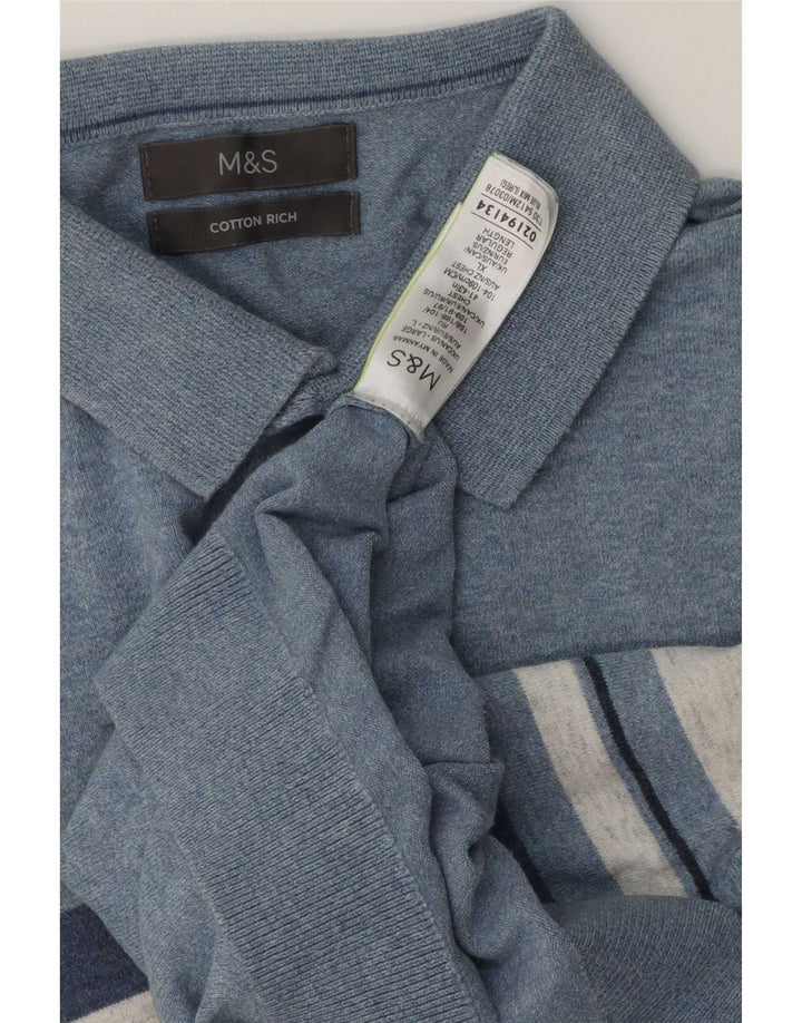Camisa pólo masculina Marks & Spencer grande algodão listrado azul