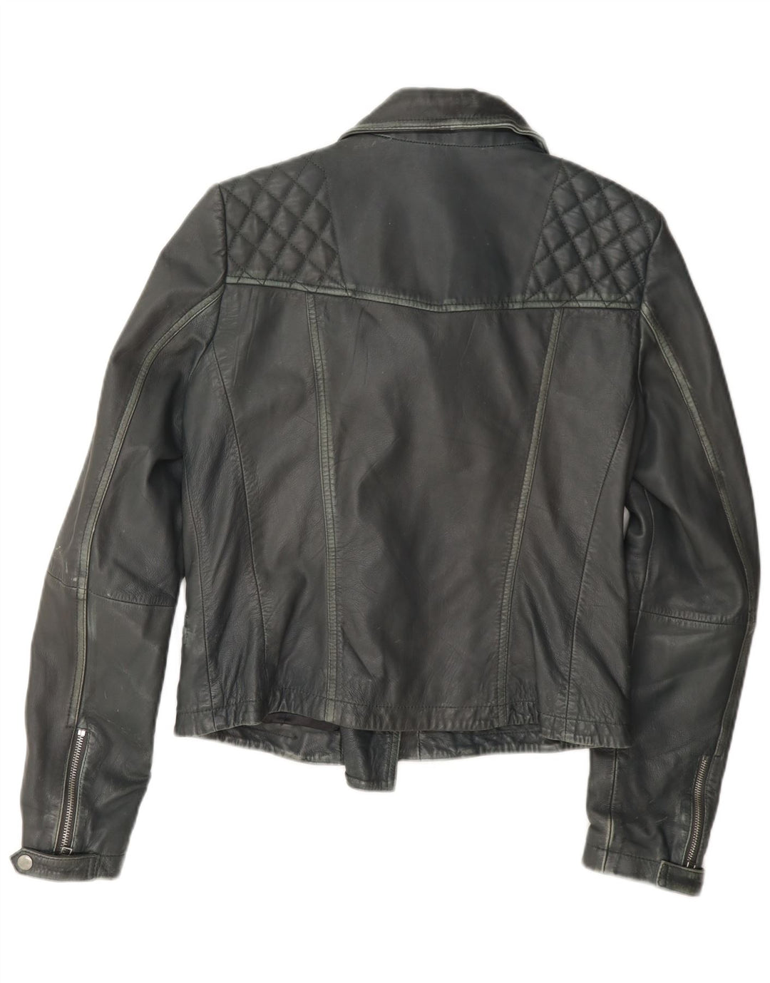 Jaqueta feminina de couro para motociclista All Saints UK 12 cinza médio