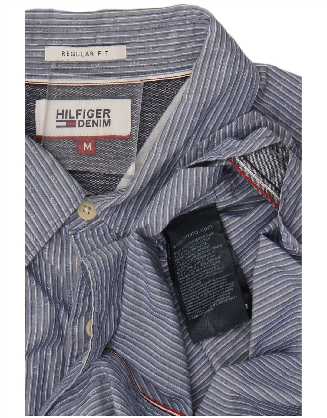 Camisa masculina Tommy Hilfiger Regular Fit de algodão listrado azul médio