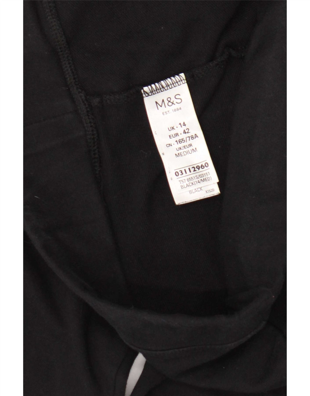 Calça de treino feminina Marks & Spencer Reino Unido 14 grande algodão preto