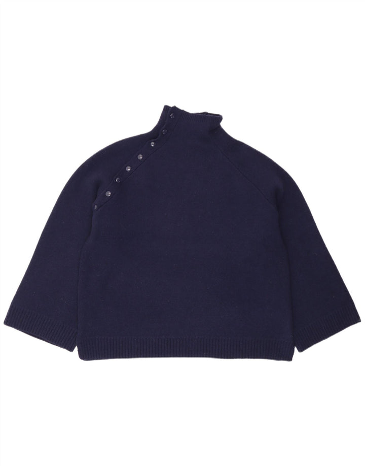 Suéter feminino Zara com gola tartaruga grande, Reino Unido 10, pequeno, azul marinho, lã