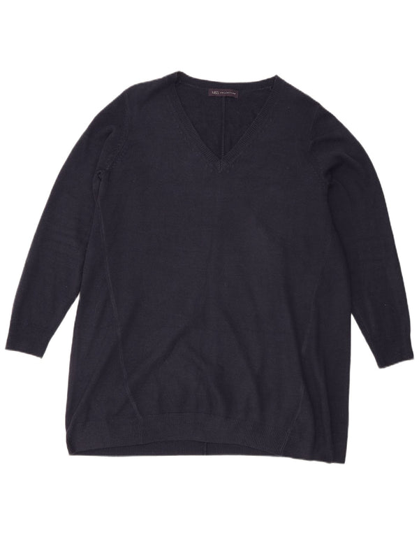 Suéter feminino Marks & Spencer Longline com decote em V Reino Unido 14 grande azul marinho