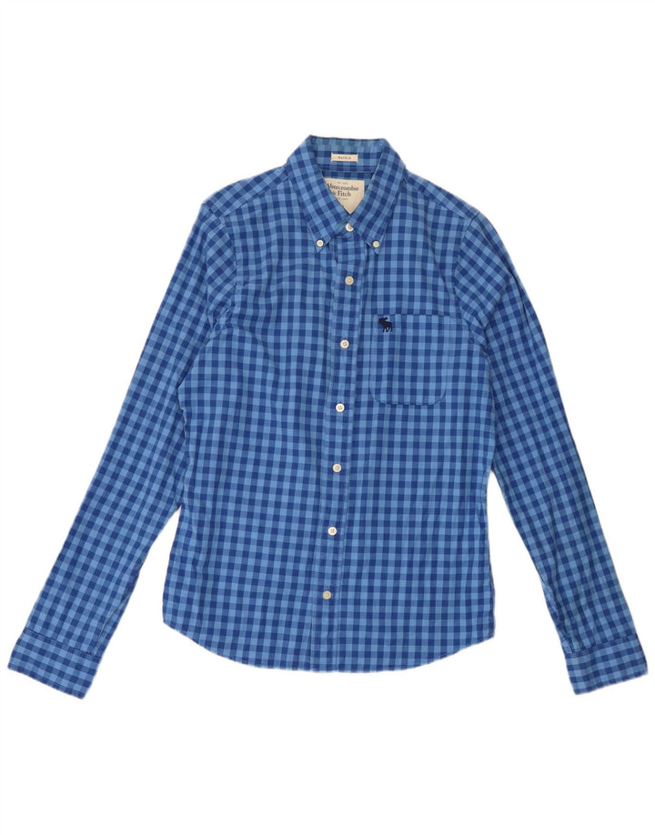 Camisa xadrez masculina Abercrombie & Fitch de algodão xadrez azul médio