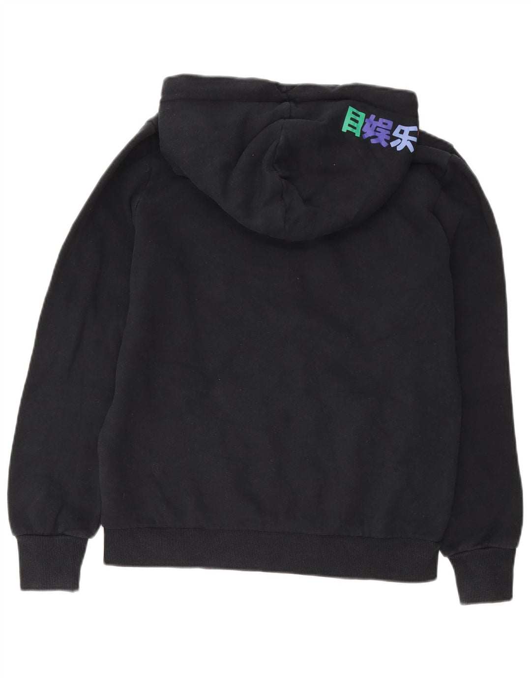 Superdry feminino gráfico moletom com capuz UK 14 grande algodão preto