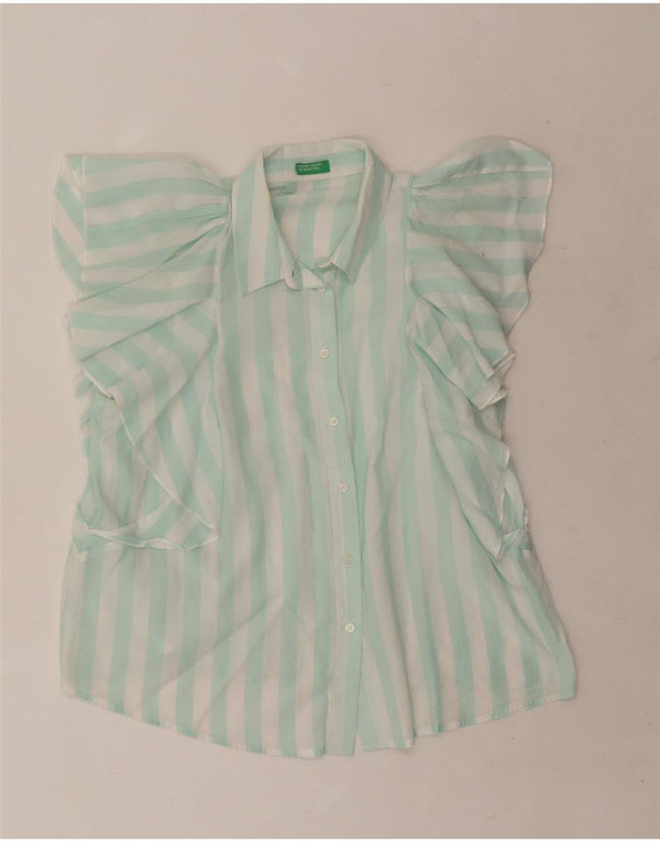 Blusa feminina sem mangas Benetton Reino Unido 16 grande listrada verde Lyocell