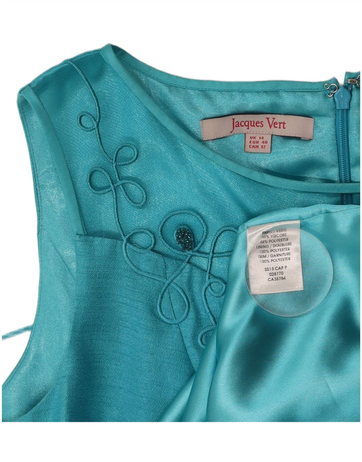 JACQUES VERT Vestido feminino sem mangas com bainha UK 14 grande turquesa viscose