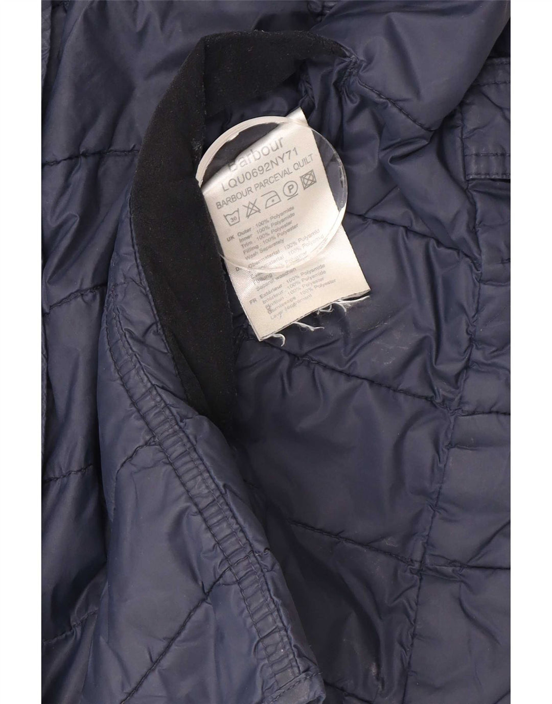 Jaqueta acolchoada feminina Barbour UK 16 grande azul marinho colorblock poliamida