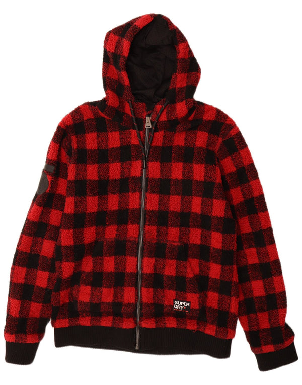 Jaqueta de lã com capuz masculina Superdry UK 44 2XL poliéster vermelho guingão