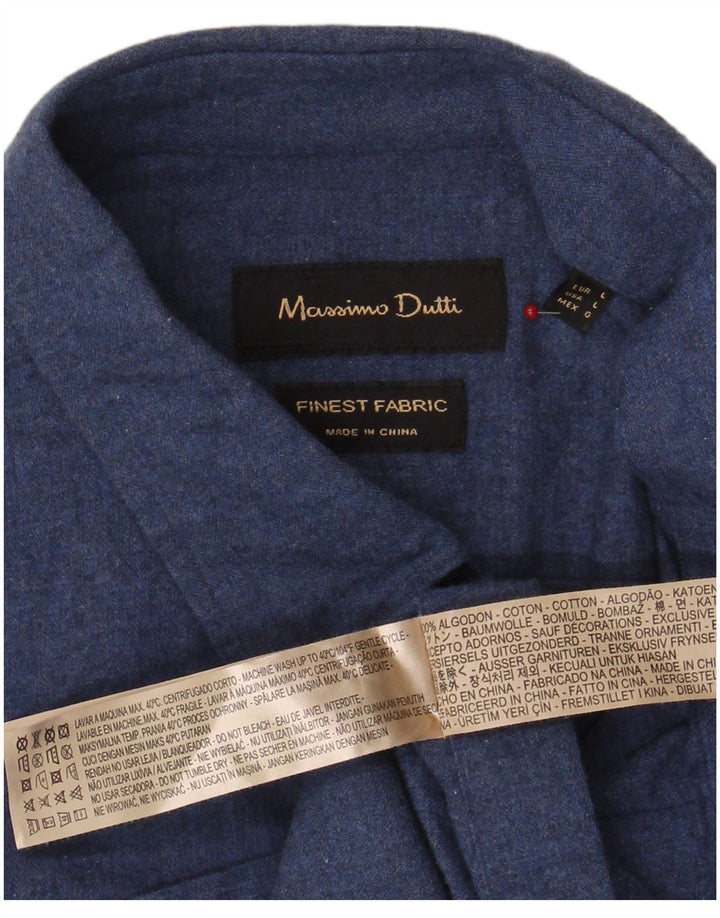 Camisa masculina Massimo Dutti grande algodão azul marinho