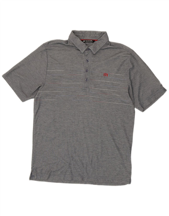 Camisa polo masculina Travis Mathew algodão listrado cinza médio