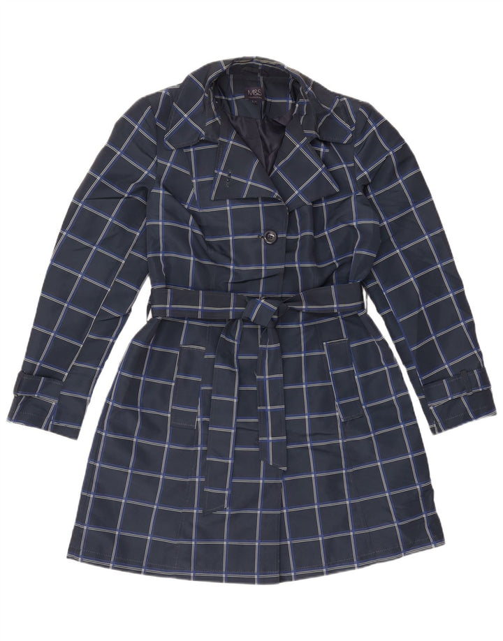 Casaco impermeável feminino Marks & Spencer Reino Unido 12 poliéster xadrez azul marinho médio