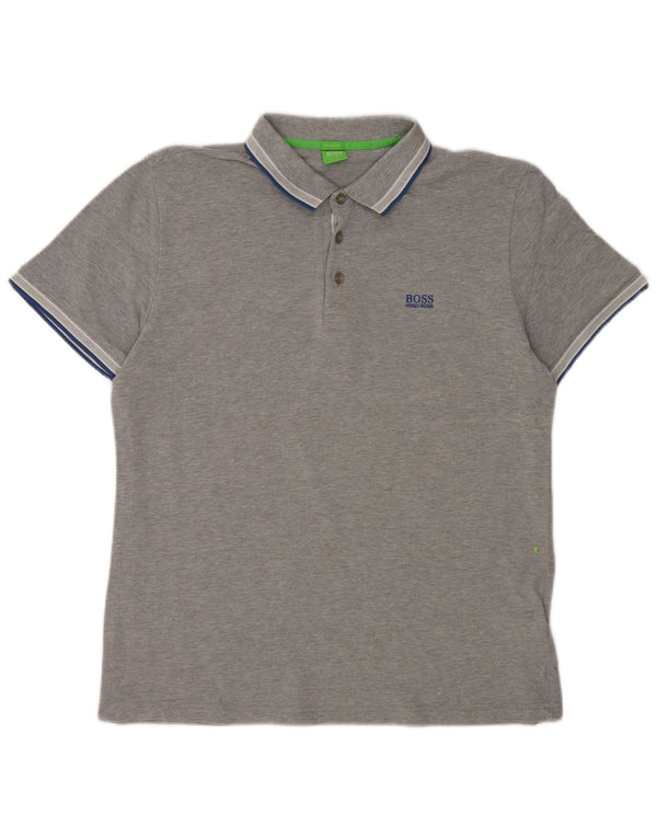 Camisa polo masculina Hugo Boss Regular Fit XL algodão manchado cinza