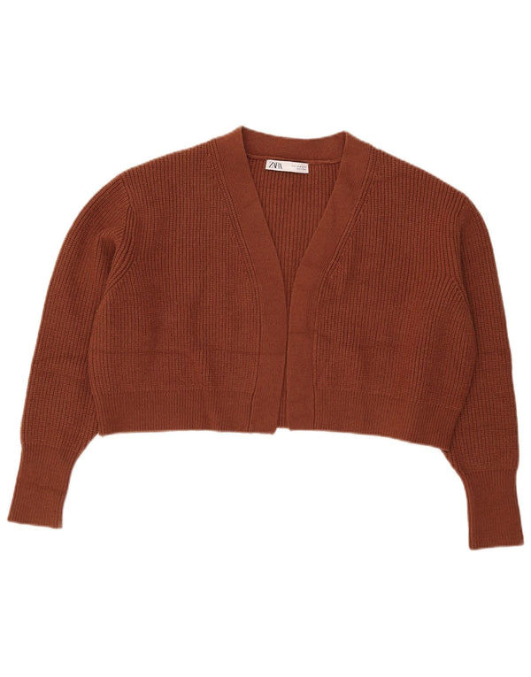 Suéter Zara feminino oversized crop aberto cardigan Reino Unido 14 médio marrom
