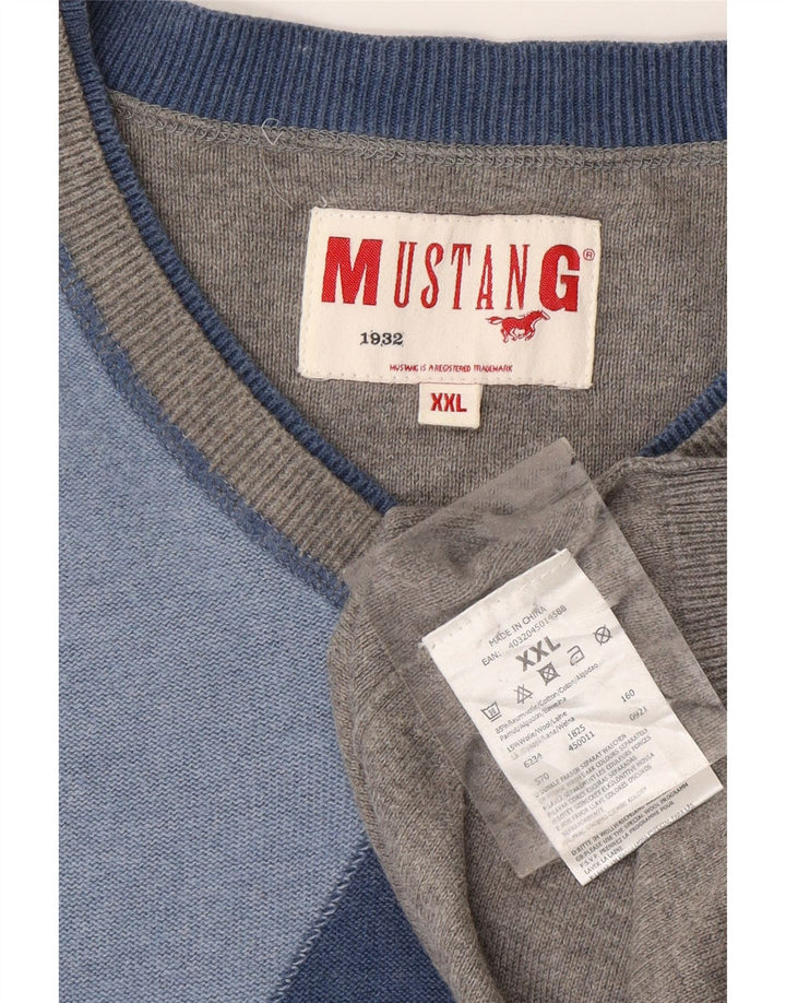 Suéter masculino MUSTANG com decote em V 2XL cinza Argyle/algodão diamante