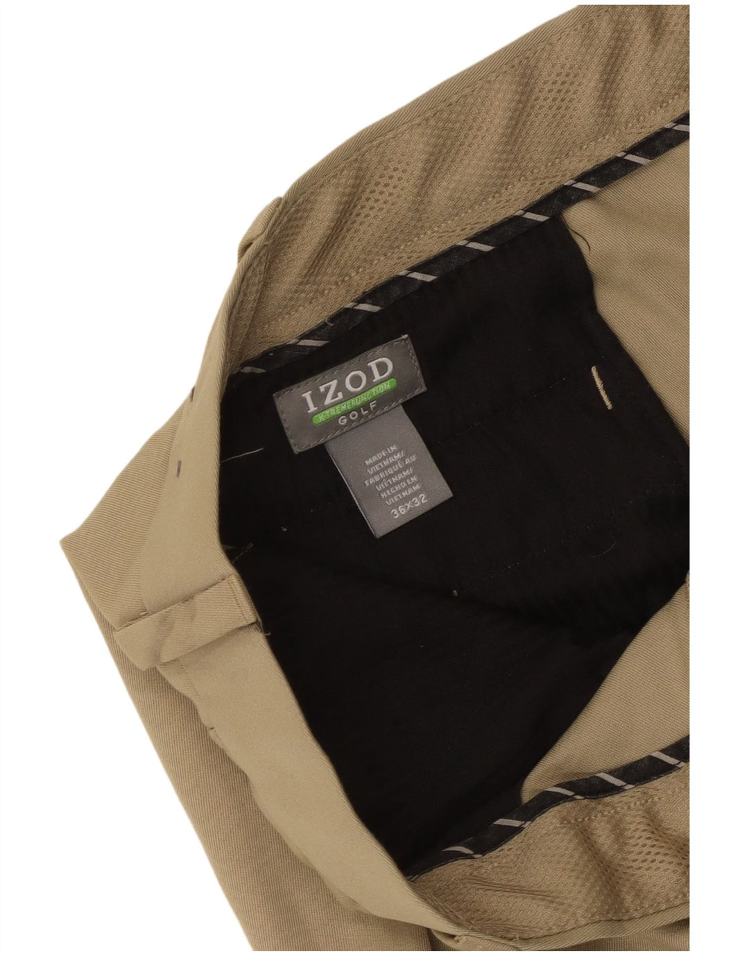 Calças de terno reto de golfe masculino Izod W36 L32 poliéster bege