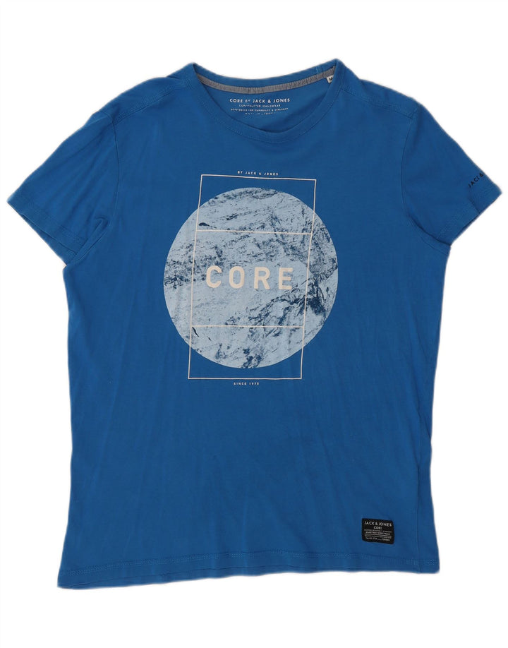 Camiseta gráfica masculina Jack & Jones Top médio algodão azul