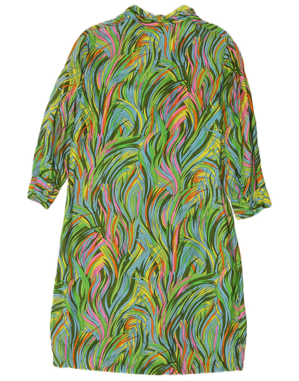 Vestido camisa feminino vintage com estampa abstrata manga 3/4 Reino Unido 12 verde médio