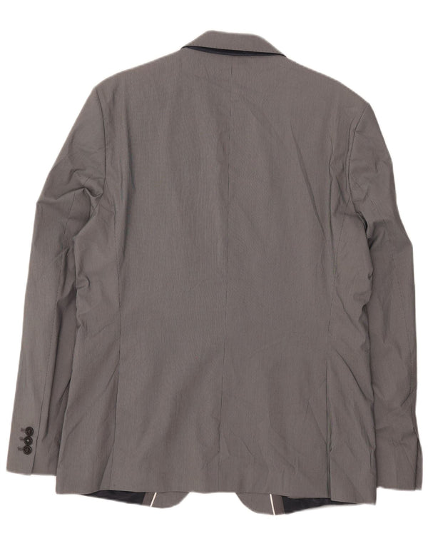 Jaqueta blazer masculina Zara com 2 botões EU 54 XL cinza risca de giz poliéster