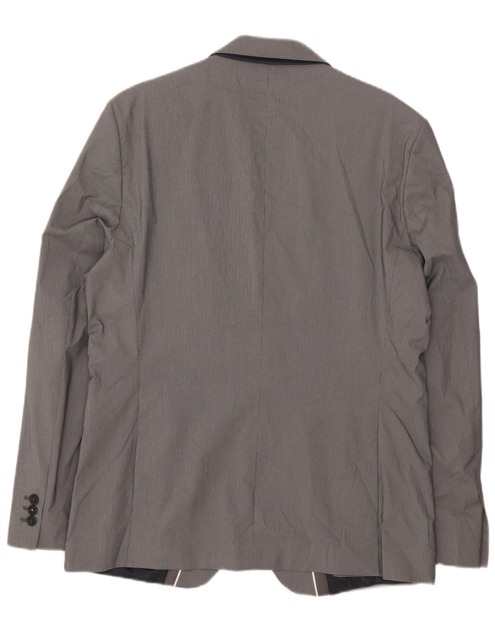 Jaqueta blazer masculina Zara com 2 botões EU 54 XL cinza risca de giz poliéster