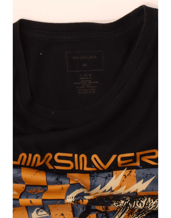 Camiseta masculina regular Quiksilver com estampa gráfica grande de algodão preto